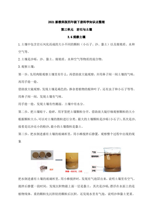 2021新教科版科学四年级下册3.6观察土壤 知识点整理