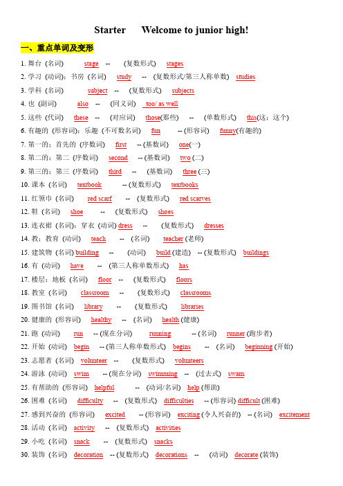 外研新版初中英语七年级上册预备篇复习提纲