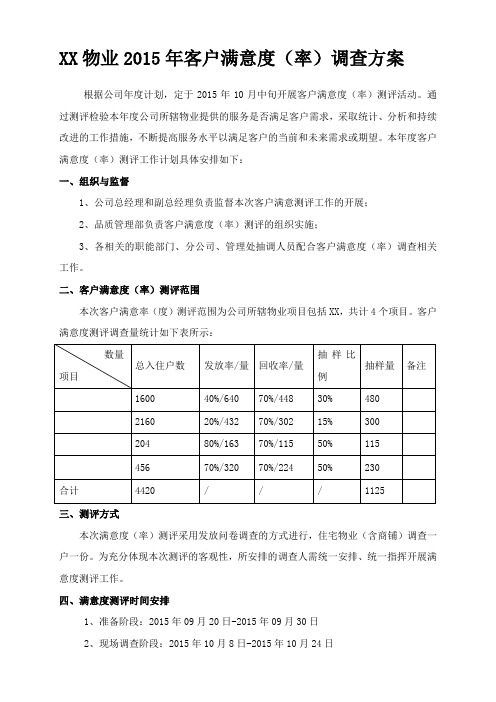 物业公司客户满意度(率)调查方案