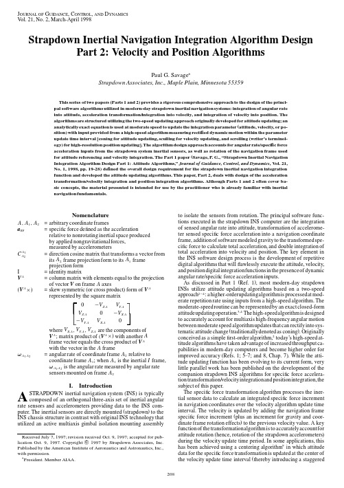 Strapdown Inertial Navigation Integration Algorithm Design Part Velocity and Position Algorithms