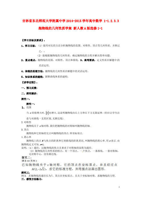吉林省东北师范大学附属中学高中数学 11.2.3.3抛物线