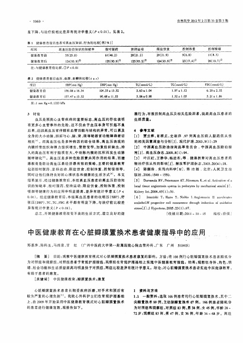 中医健康教育在心脏瓣膜置换术患者健康指导中的应用