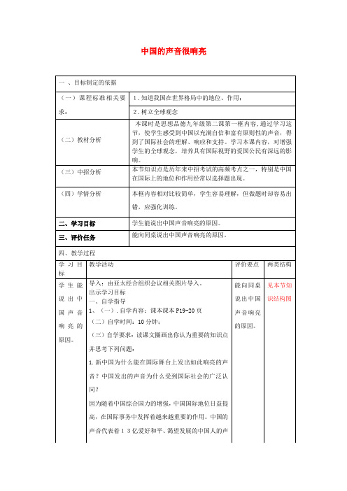 2018九年级政治全册 第一单元 世界大舞台 第二课 中国的声音 第一课中国的声音很响亮教案 人民版