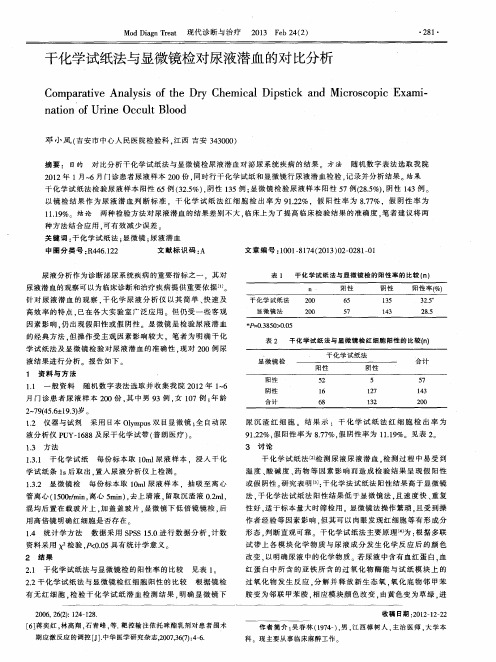 干化学试纸法与显微镜检对尿液潜血的对比分析