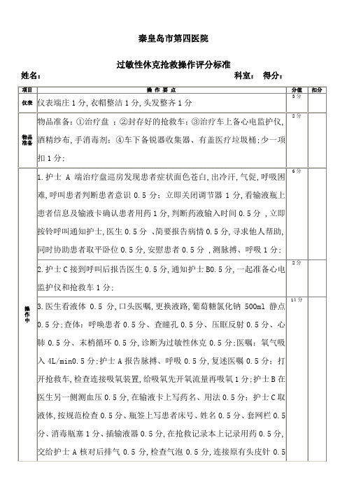 过敏性休克抢救应急预案操作评分标准