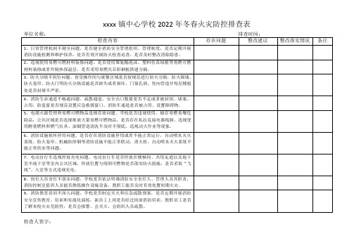 xxx镇中心学校2022年冬春火灾防控排查表