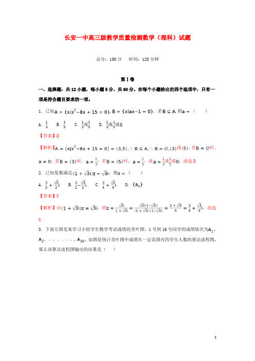 陕西省西安市长安区第一中学高三数学4月模拟考试试题 理(含解析)