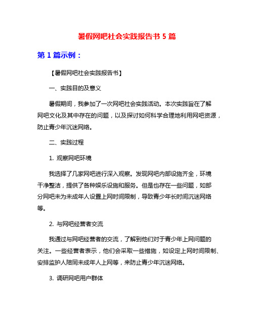 暑假网吧社会实践报告书5篇