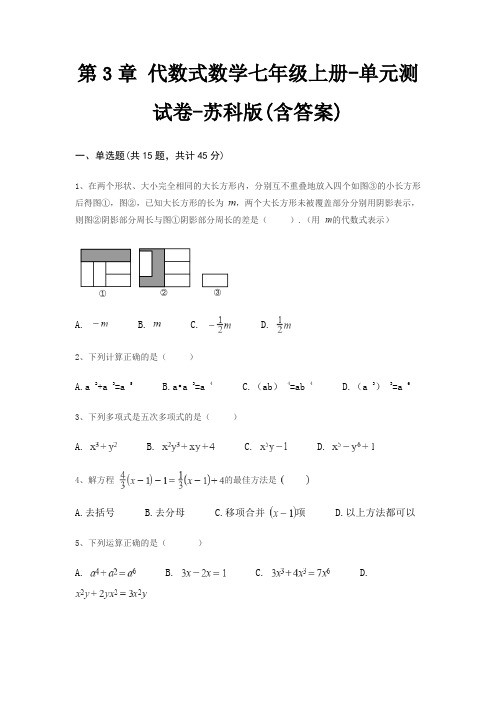 第3章 代数式数学七年级上册-单元测试卷-苏科版(含答案)