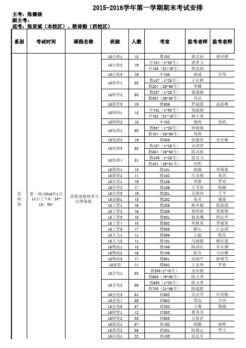 学年第一学期期末考试安排