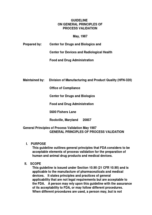 美国FDA生产过程(工艺)验证总则指南中英文版