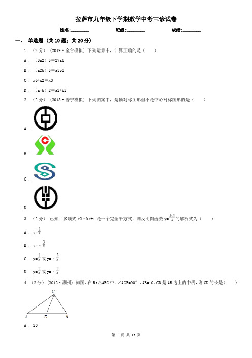 拉萨市九年级下学期数学中考三诊试卷