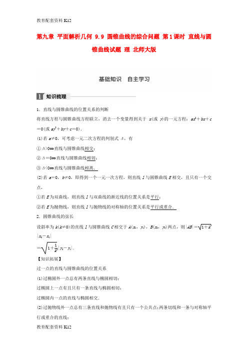 [配套K12]2018版高考数学大一轮复习 第九章 平面解析几何 9.9 圆锥曲线的综合问题 第1课时 直线与圆锥曲线