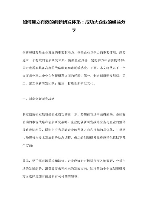 如何建立有效的创新研发体系：成功大企业的经验分享