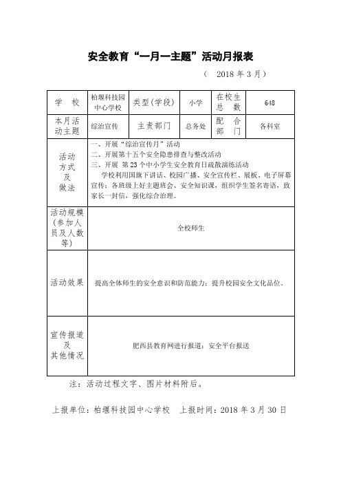 安全教育一月一主题活动月报表