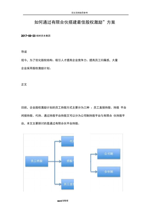 如何通过有限合伙搭建最佳“股权激励”方案总结