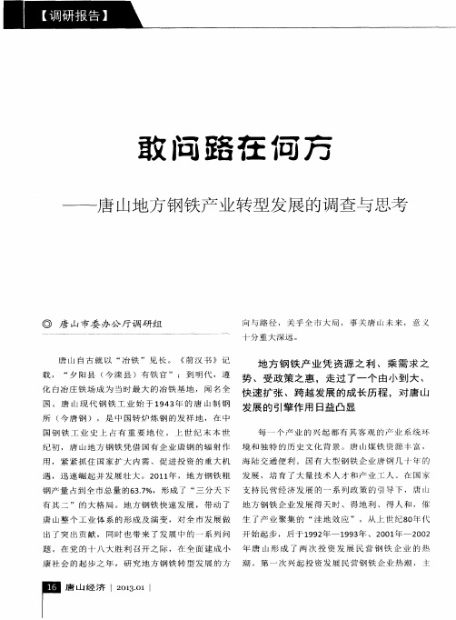 敢问路在何方——唐山地方钢铁产业转型发展的调查与思考