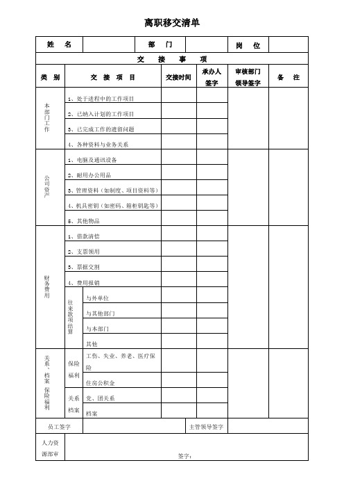 离职移交清单