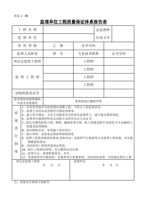 监理单位工程质量保证体系报告表