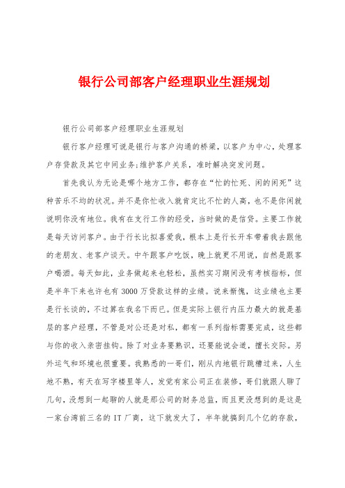 银行公司部客户经理职业生涯规划