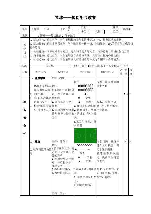 八年级体育篮球传切配合教案