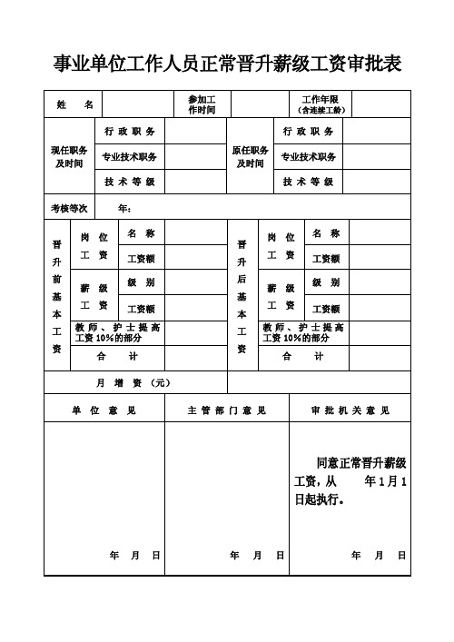 事业单位工作人员正常晋升薪级工资审批表