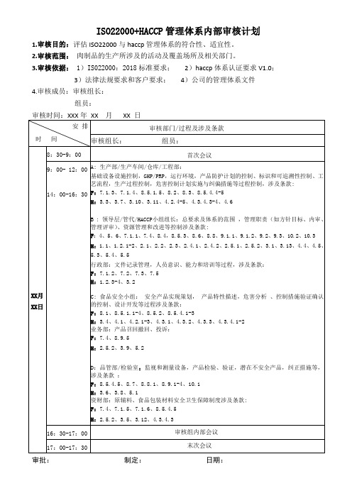 最新版(haccp2021年改版 ISO22000-2018年版)内审(计划-不符合)