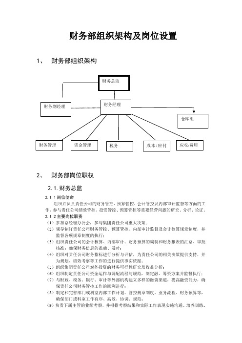 财务部组织架构及岗位设置