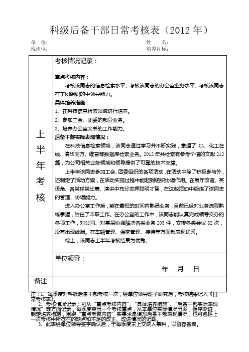 科级后备干部日常考核表(1)