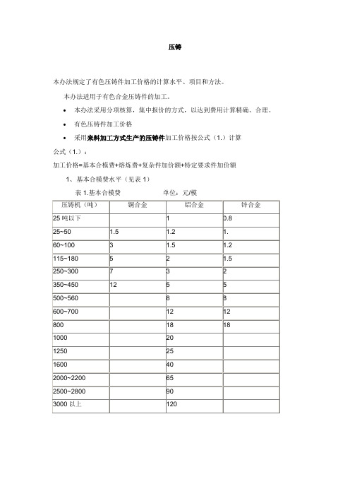 铝合金锭压铸件的成本核算