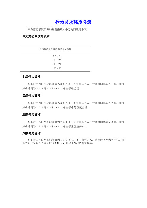 体力劳动强度分级标准