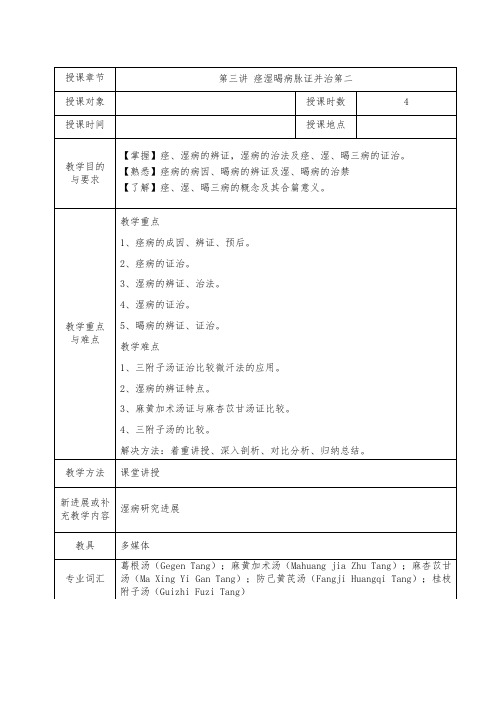 中医专业金匮要略教案第3讲 痉湿暍病脉证并治第二