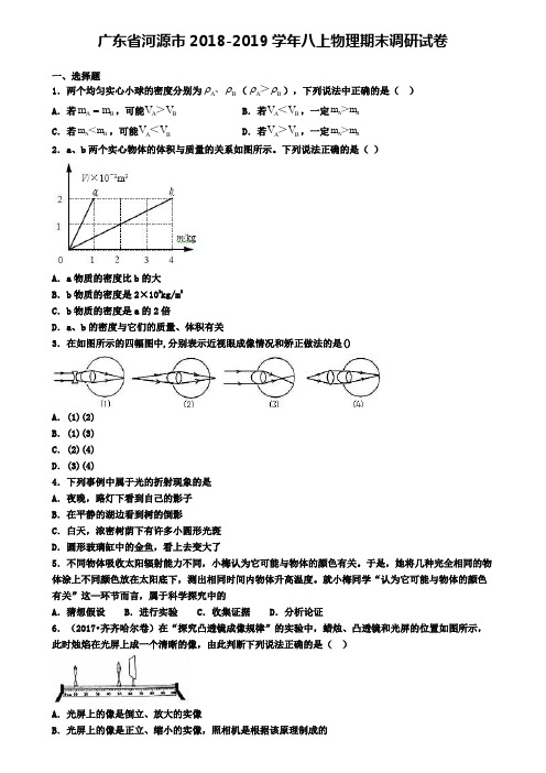 广东省河源市2018-2019学年八上物理期末调研试卷