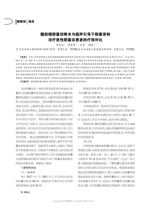 腹腔镜胆囊切除术与超声引导下胆囊穿刺治疗急性胆囊炎患者的疗效对比