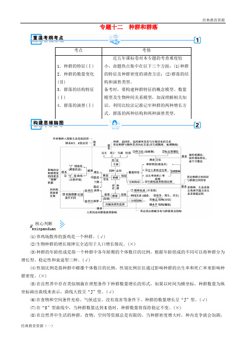 2019高考生物大二轮复习 专题十二 种群和群落学案