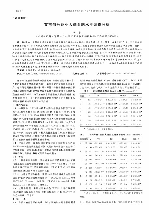 某市部分职业人群血脂水平调查分析