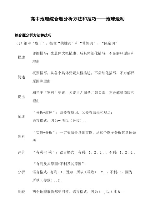 高中地理综合题分析方法和技巧——地球运动