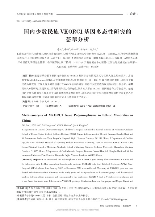 国内少数民族VKORC1基因多态性研究的荟萃分析