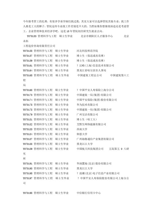 哈工大管理学院就业情况