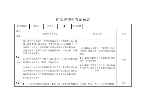 内部审核检查记录表