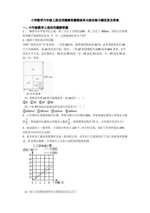 小学数学六年级上册应用题解答题精选单元综合练习题优质及答案