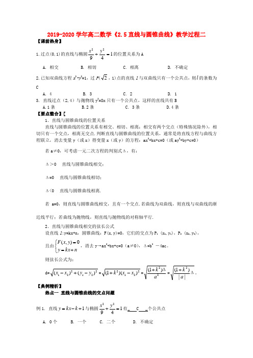 2019-2020学年高二数学《2.5直线与圆锥曲线》教学过程二