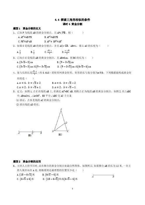 探索三角形相似的条件4.4.4+黄金分割+同步练习+2024-2025学年北师大版九年级数学上册