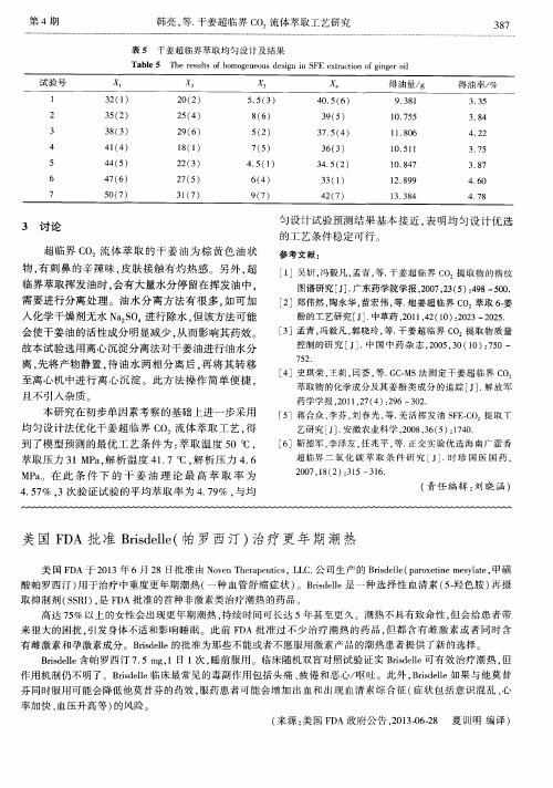 美国FDA批准Brisdelle(帕罗西汀)治疗更年期潮热