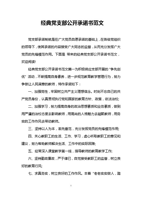 经典党支部公开承诺书范文