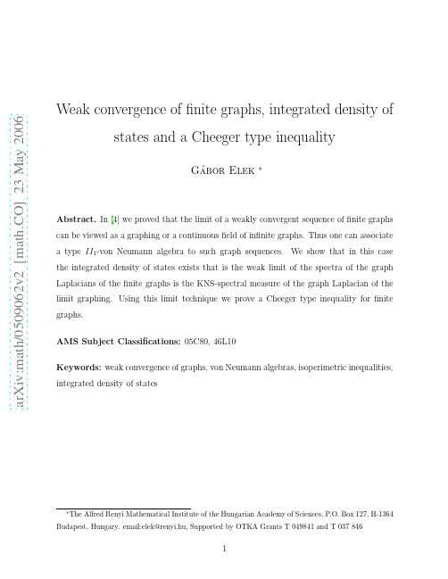 Weak convergence of finite graphs, integrated density of states and a Cheeger type inequali