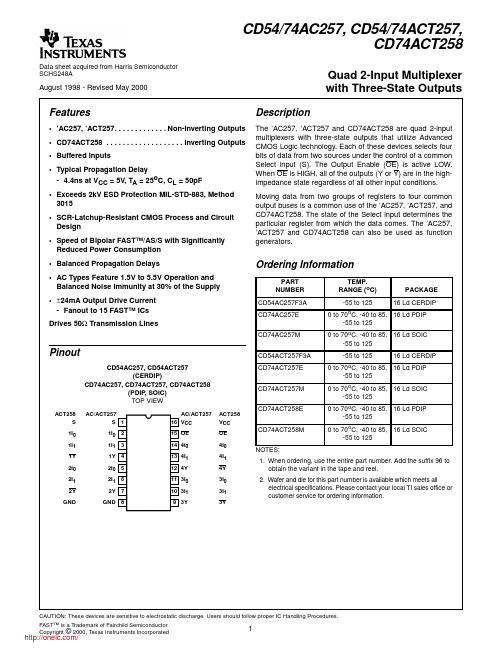 CD74ACT257M96G4;CD74ACT258M96G4;CD74ACT257MG4;CD74ACT258MG4;中文规格书,Datasheet资料