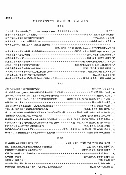 热带亚热带植物学报第21卷第1～6期总目次