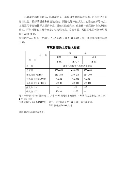 环氧树脂的质量指标