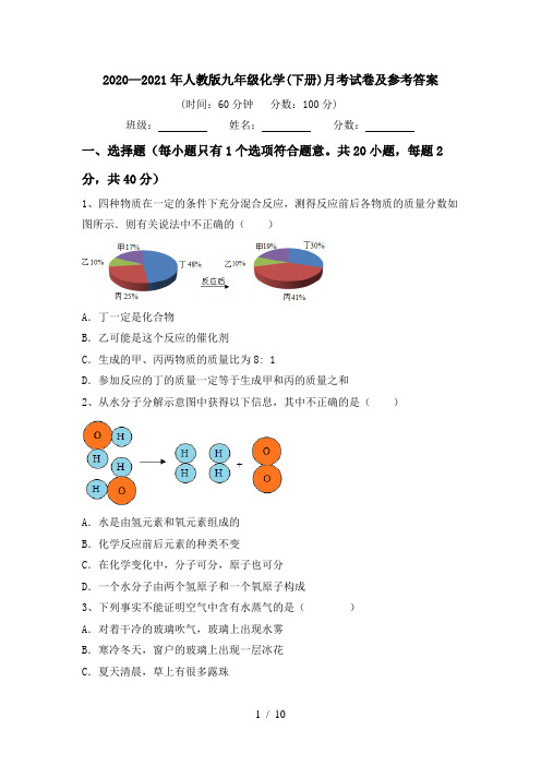 2020—2021年人教版九年级化学(下册)月考试卷及参考答案